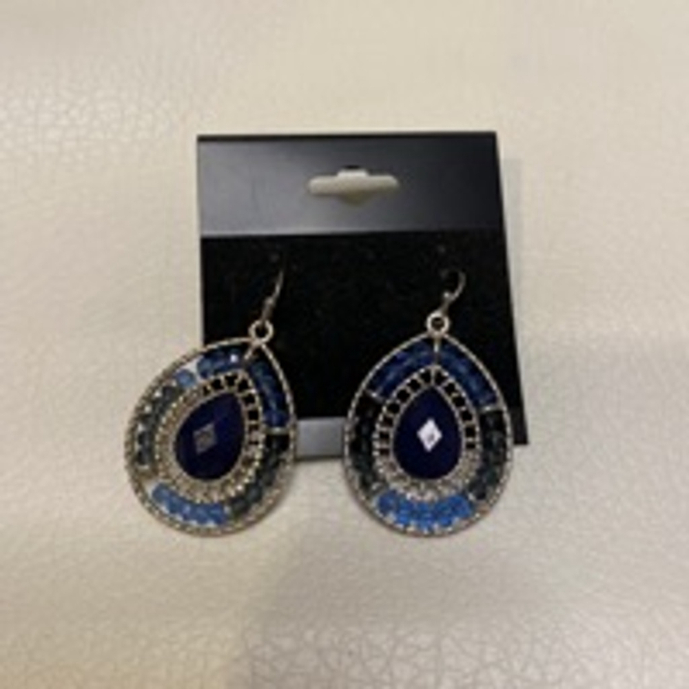 Vintage Blue & Black Teardrop Women's Dangle Earrings